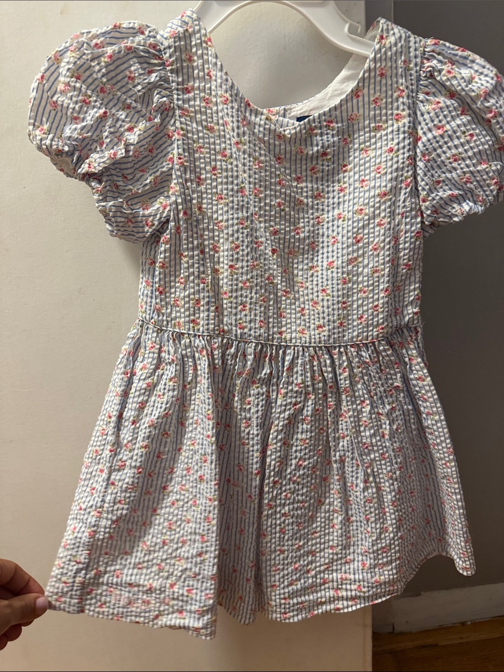 Polo by Ralph Lauren White Seersucker Dress with Pink Floral